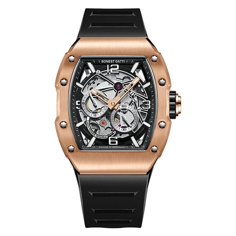 BONEST GATTI Men's Watch Qixi Festival Gift for Boyfriend German Automatic Skeleton Mechanical Luminous Tonneau Watch