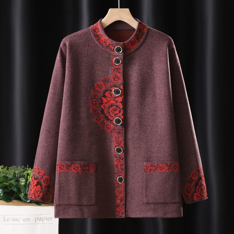 Autumn and winter grandma cardigan jacket medium and winter old mother clothes old lady warm sweater top