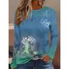Round Neck 3D Flower Pattern Top Casual Long Sleeved Women's T-shirts - Soft Medium Stretch Polyester Fabric Spring and Autumn Relaxed Fit Clothing