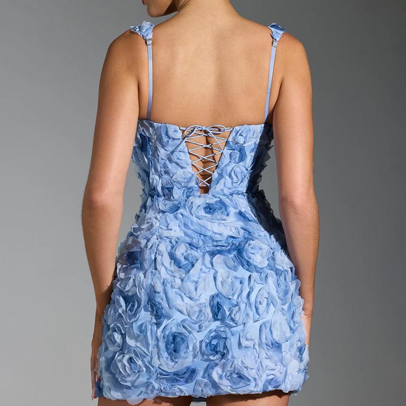 1011 Sommer Neu Europäisch und Amerikanisch Sexy Quadratischer Ausschnitt Blume Schlank Sexy Mode Ärmellos Träger Hosenträger Kleid
