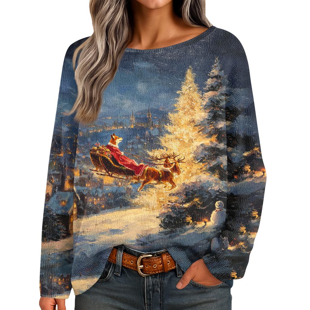 Womens  Fall Sweaters Long Sleeve Print Tops Pullover Sweaters Loose Dressy Casual Basic Clothes