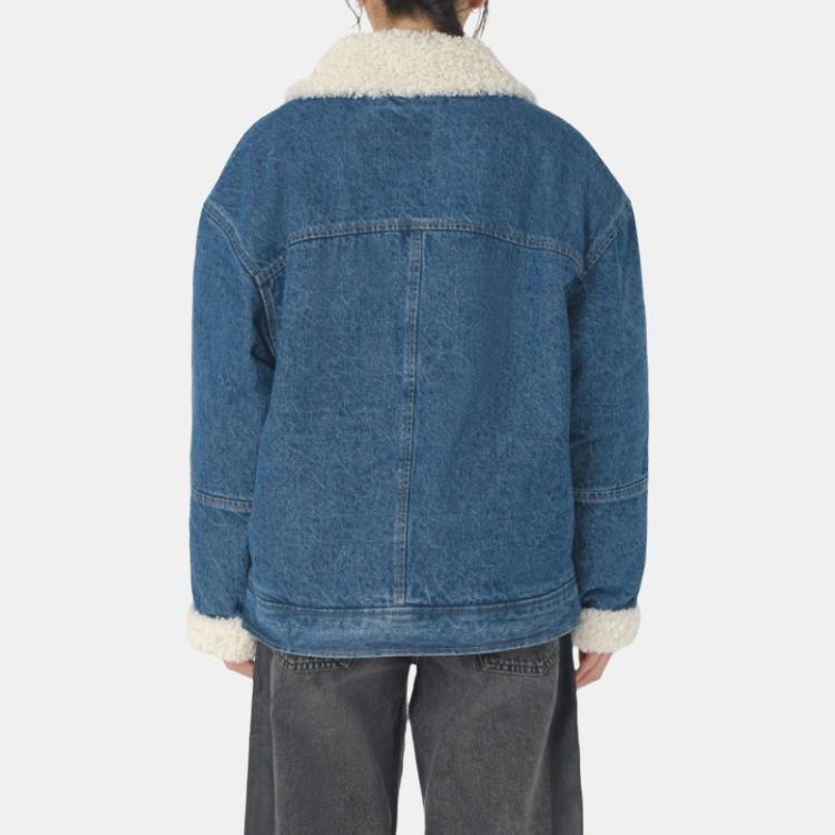 Levis Solid Color Washed Distressed Drop Shoulder Fashion Comfortable Warm Minimalist Long Sleeve Denim Jacket Women Jackets Blue A9370-0001