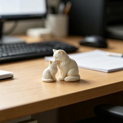 Cute Cat Figurine, Mother Cat And Kitten 3D Printed Sculpture, Collectible Cat Statue for Indoor, Office, Table, Shelf Decor, Gifts for Cat Lovers