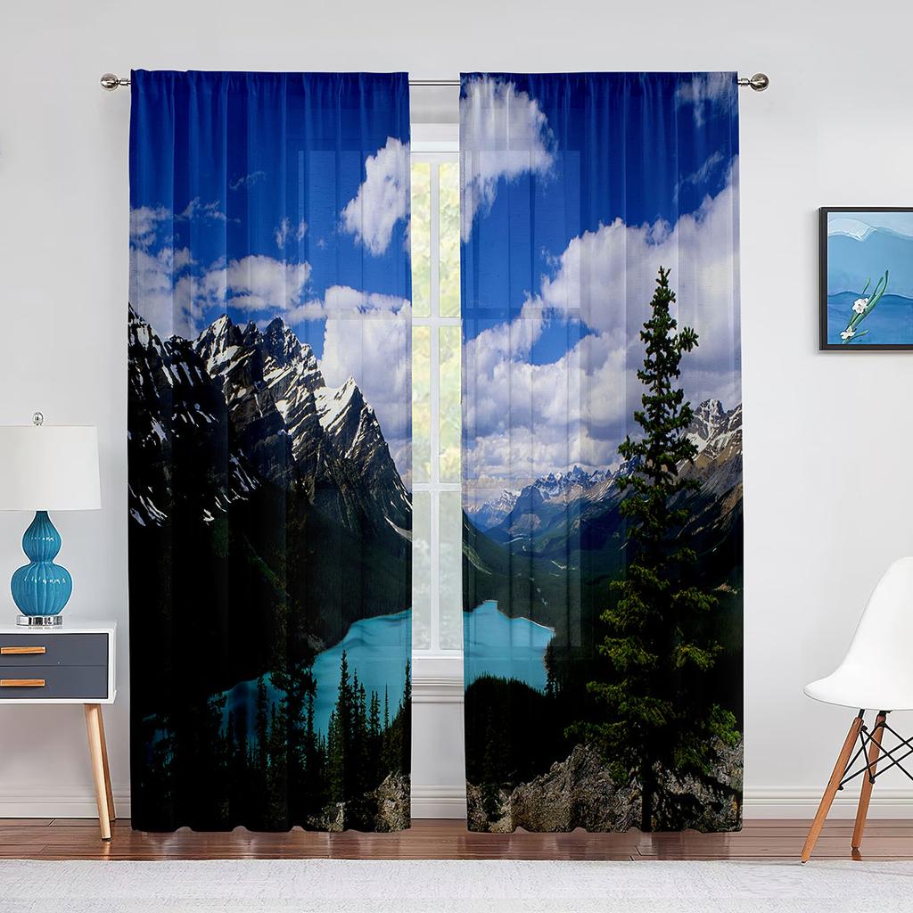 Gras Blumenfeld Berglandschaft Natur Tüll Vorhänge für Wohnzimmer Chiffon Transparent Voile Küche Schlafzimmer Vorhang Drapierungen