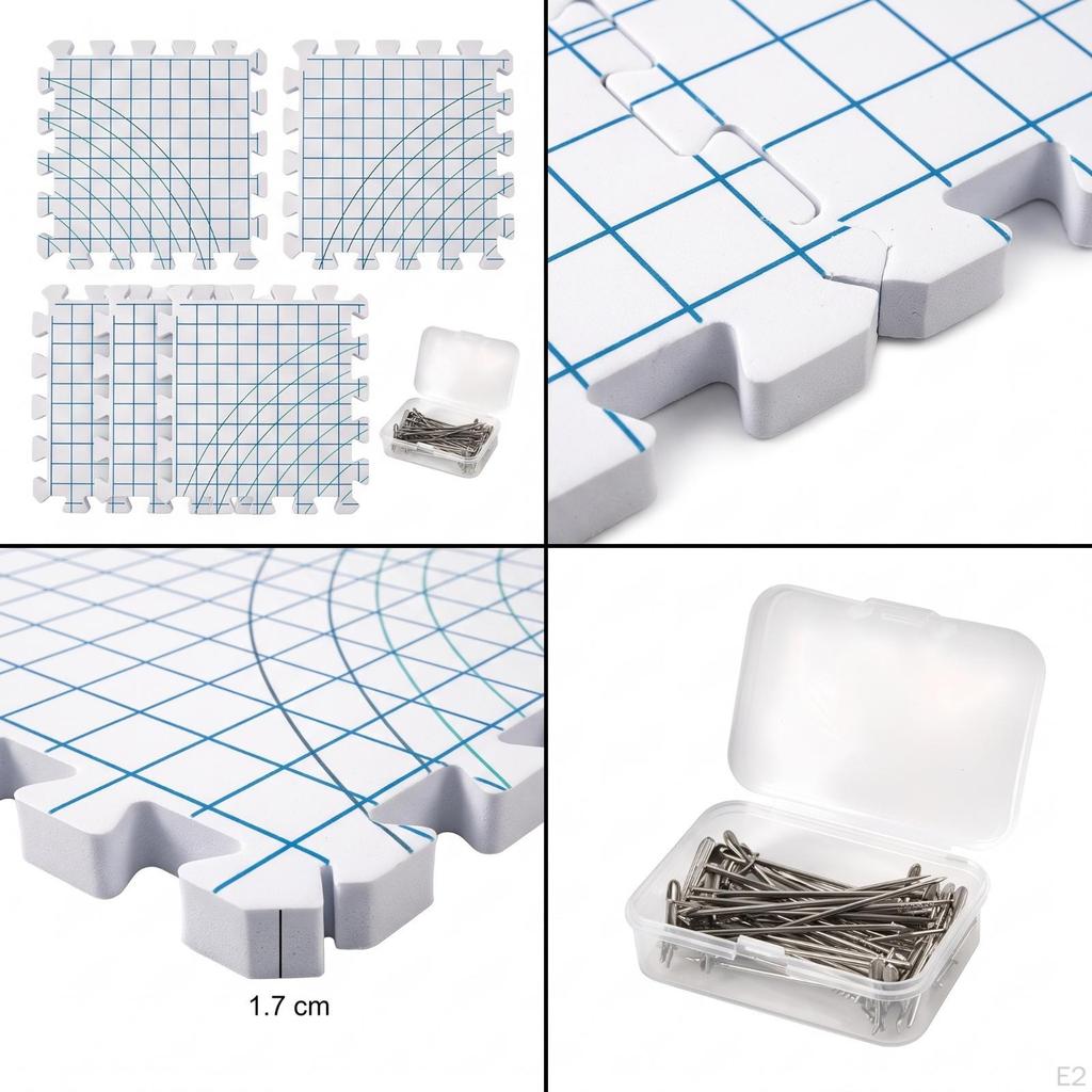 9 Pieces Blocking Mats with TPins Aligned Grid Interlocking FirmDensity Knitting