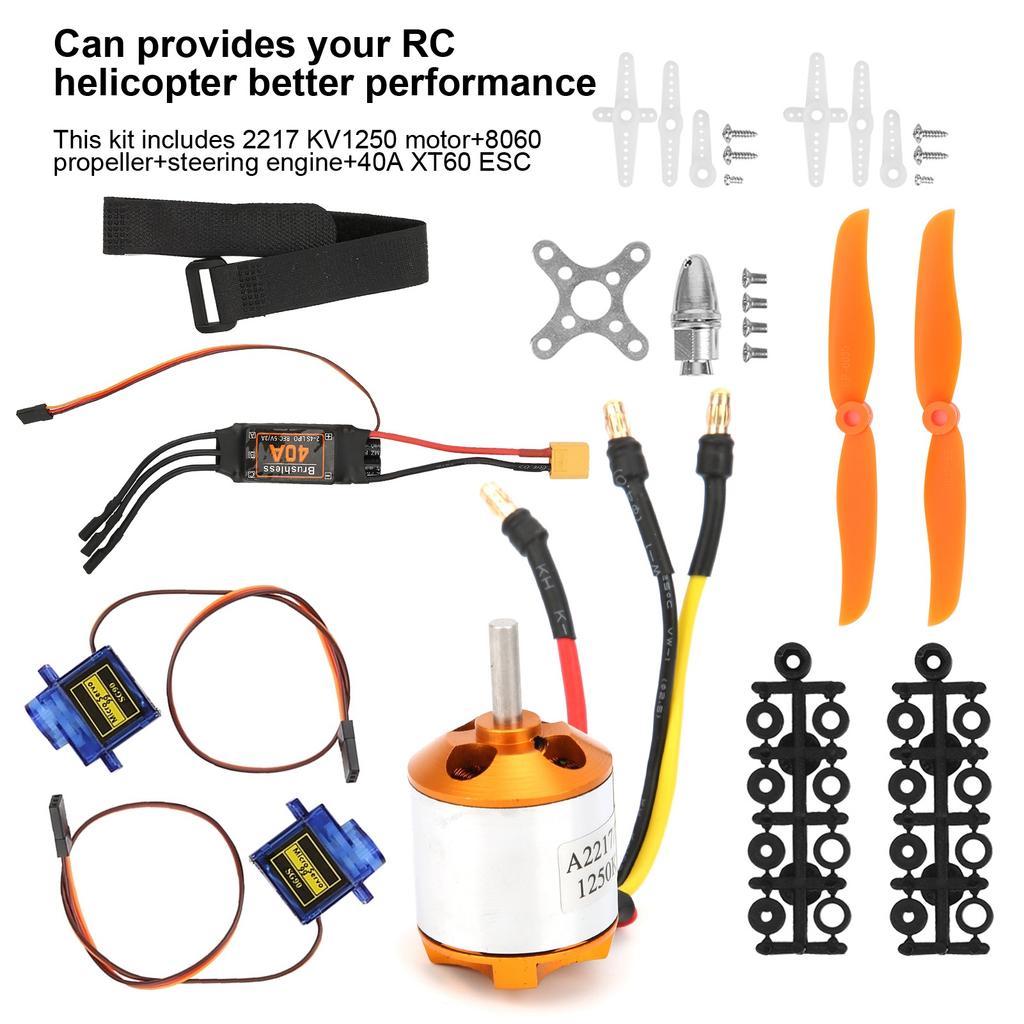 2217 KV1250 Motor 8060 Propeller Steering Engine 40A XT60 ESC for RC Helicopter