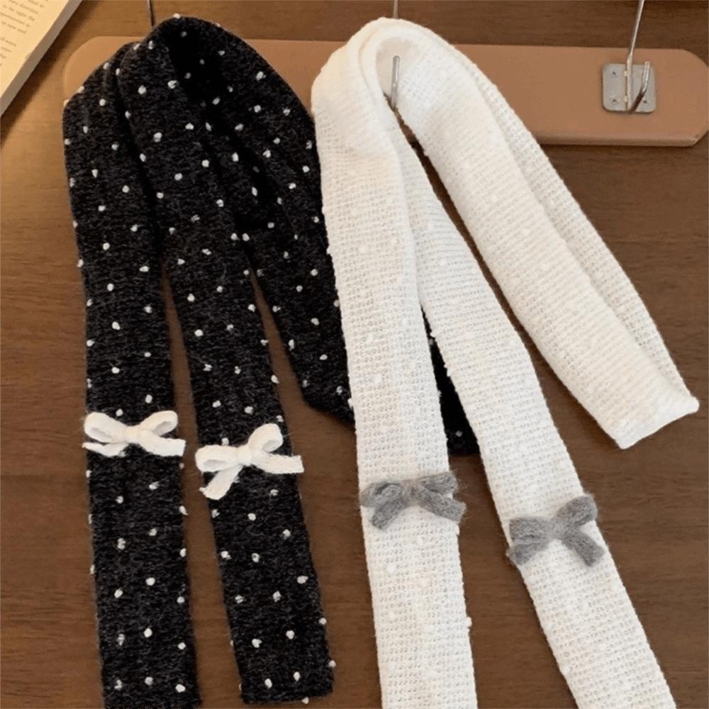 Polka Dot Bow Wool Shawl Harajuku Long Narrow Scarves All-match Knitted Scarf  Streetwear
