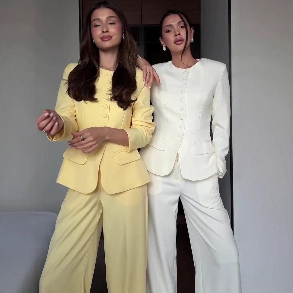 Women's Autumn 2025 Casual Blazer and Trousers Set for Workplace