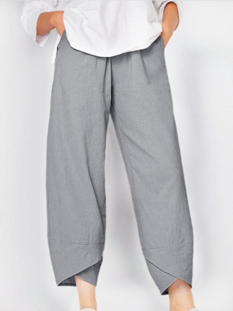 

Женские брюки свободного кроя из хлопка и льна, свободные повседневные брюки L светло-серый