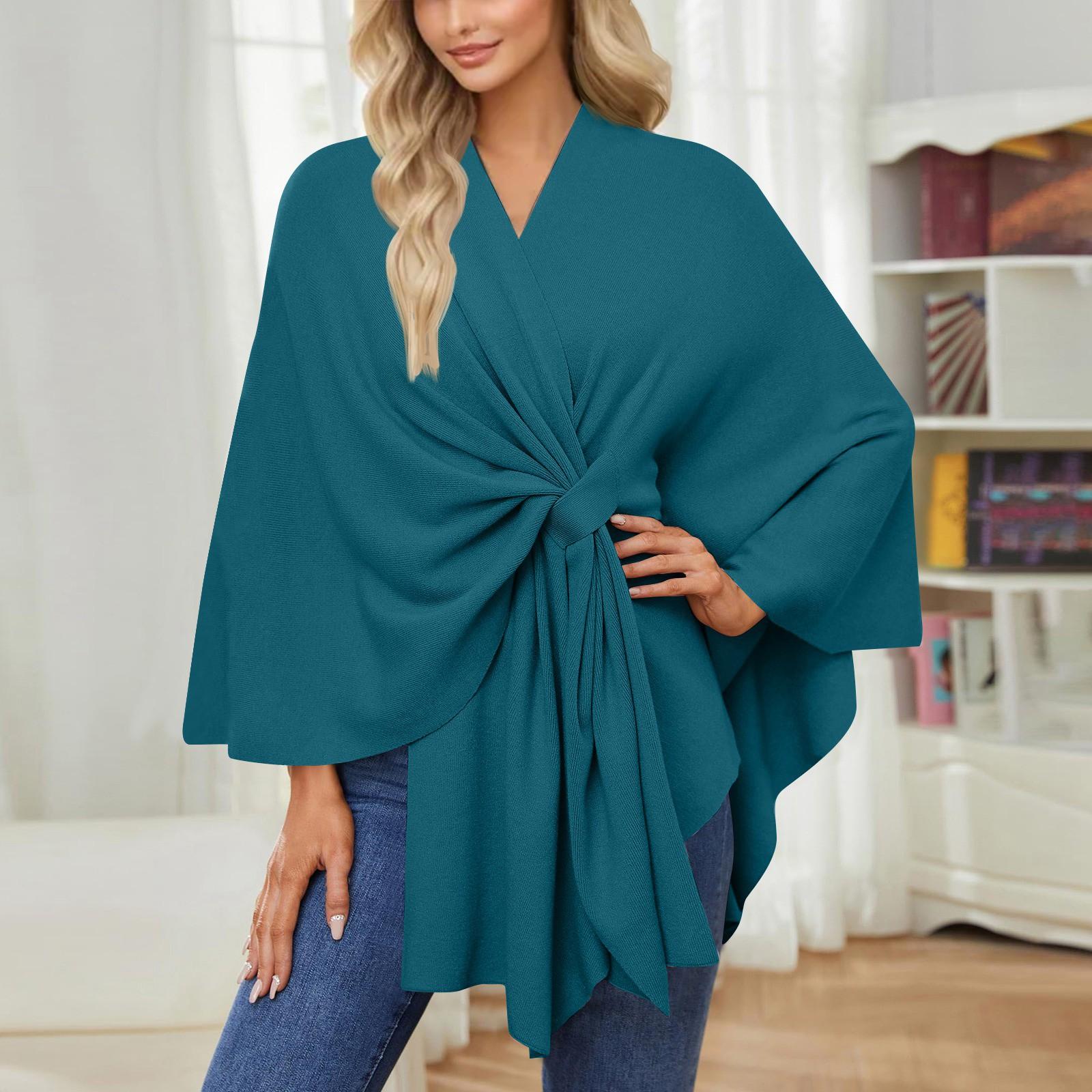 Garbword Elegante sjaalwikkels voor dames, zachte open voorkant trui voor lente, herfst en winter One Size blauw