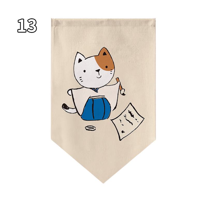 Japanese Style Lucky Cat Pattern Short Curtain Kitchen Door Partition Triangle Flag Restaurant Hanging Half Curtain Pennant