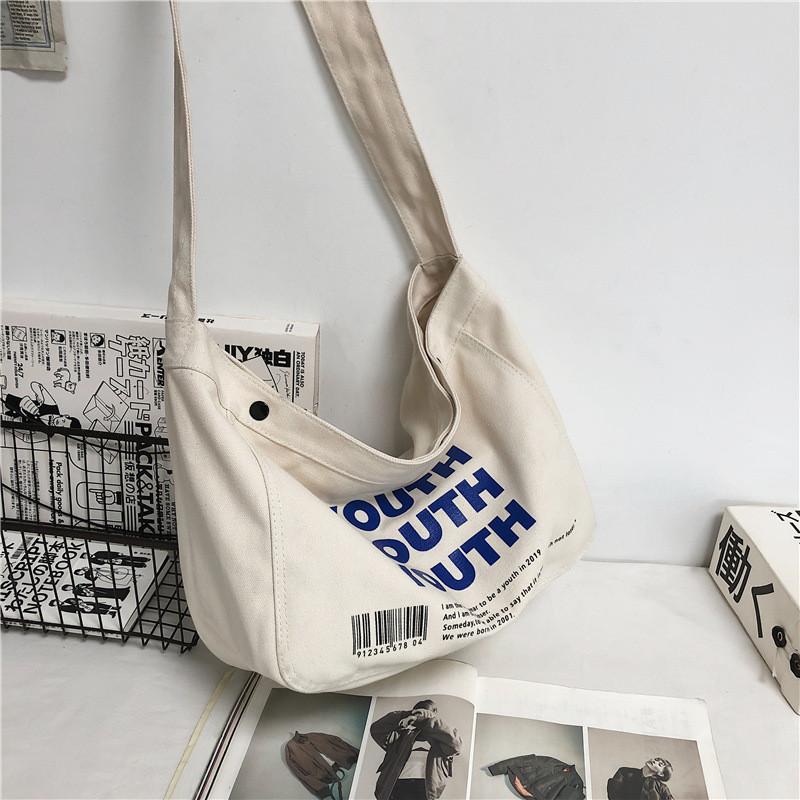 Стильная вместительная холщовая сумка через плечо с принтом из букв, унисекс белый