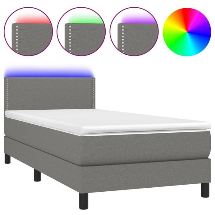 Maison Exclusive - Sommier à lattes de lit avec matelas et LED Gris foncé 90x190cm