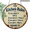 2D Flat 1pc, 8x8 in Printed Aluminum Metal Sign, Featuring Kitchen Rules Design, Round Aluminum Wall Art, Suitable for Decorating Patios, Porches