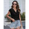Women Summer V Neck Solid Color T-shirt, Short Sleeve Casual Fashion Ladies Tops
