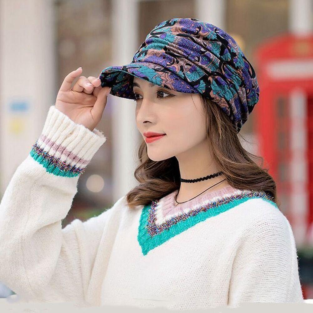 Brim Girls Cap Foldable Earflap Mom Hat Cotton Peaked Cap Baseball Cap Ethnic Style Cap Women Hat