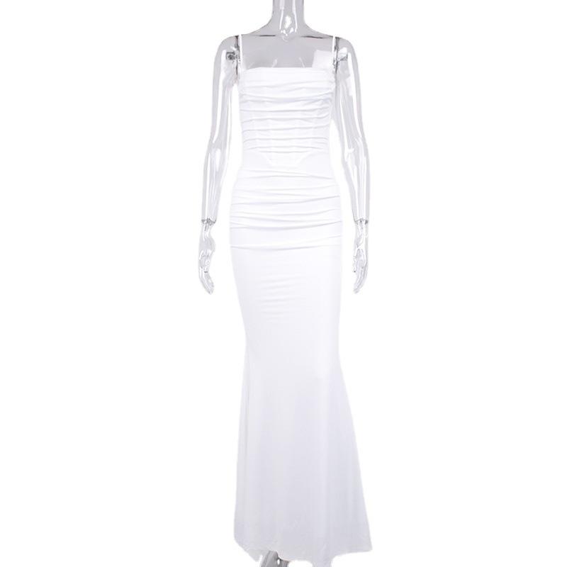 Summer Popular Women's Dress, Fishbone Backless Suspender, Fishtail Skirt, European and American Long Dresses