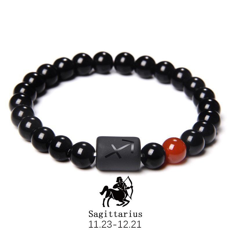 Fashion Jewelry Charm Unisex Black Stone Beads 12 Zodiac Signs Constelation Couple Bracelet