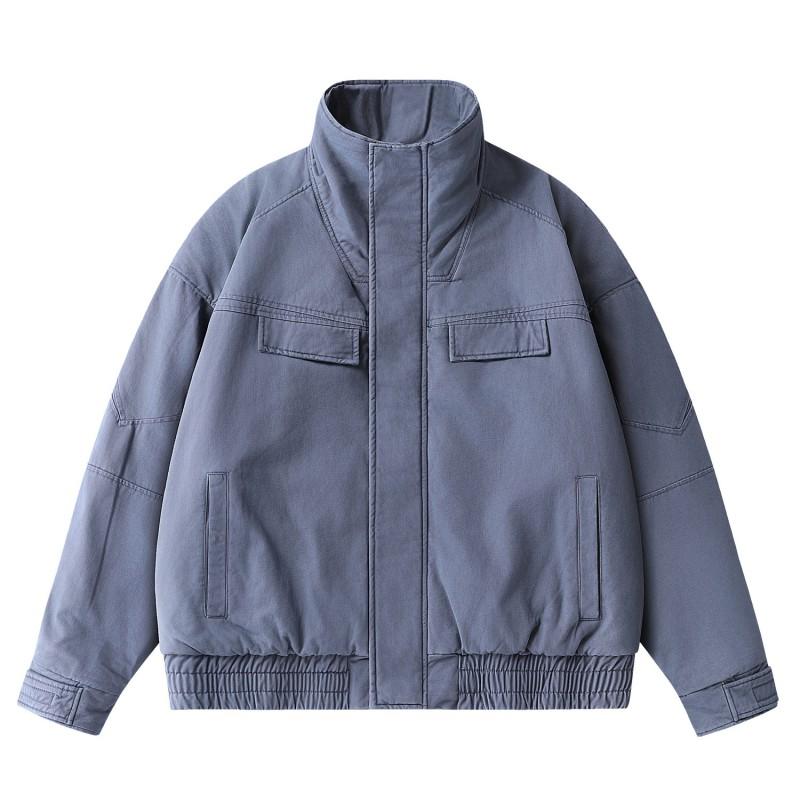 Unisex Winter Cotton Puffer Jacket Oversized Warm Stand Collar Workwear Style Casual Outerwear