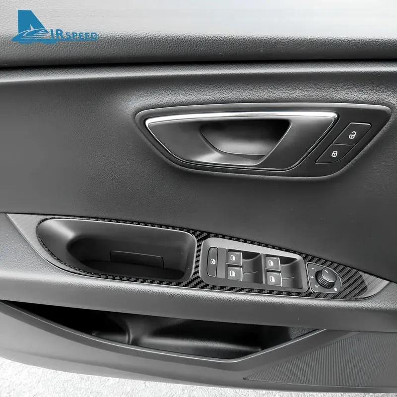 Real Soft Carbon Fiber Sticker For Seat Leon 2013 2014 2015 2016 2017 2018   LHD RHD Car Window Lift Frame Pane Interiol
