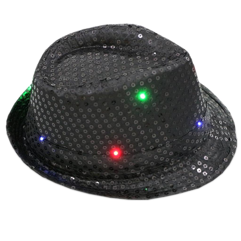 Lights Mardi Gras Sequin Light Up Fedora Hat Themed Party Fedora Hat Supplies Kids Blingbling Show Dance Jazz Hat