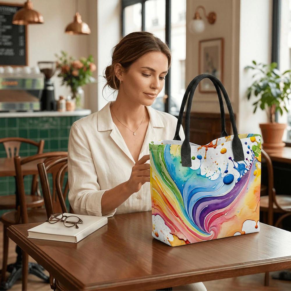 Colorful Artistic Tote Bag Large Capacity Casual Shoulder Bag for Daily Use Shopping Travel