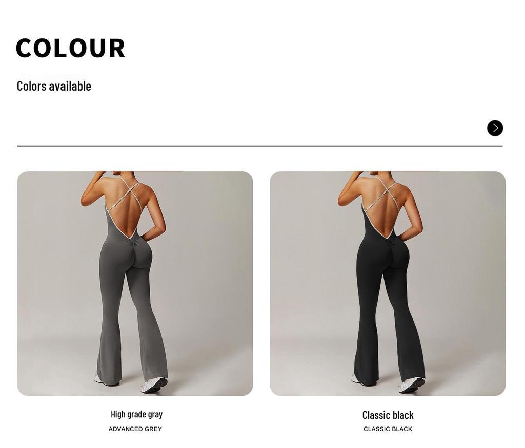 European & American Hot-Selling Quick-Dry Yoga Suit: One-Piece with Chest Pads, Nude Feel, Micro Flare Pants, Open-Back Design