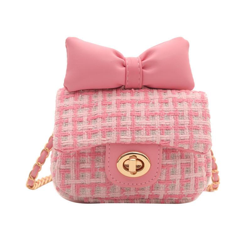 Adorable Children s Spring New Sweet Bowknot Woolen Small Square Bag For Girls розовый