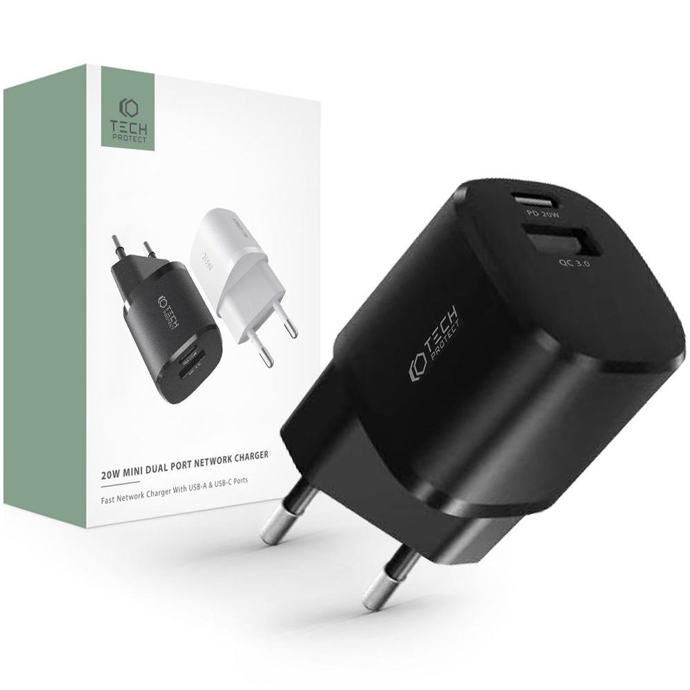 Tech-Protect C20W Mini 2-Port Network Charger Pd20W/Qc3.0 Black