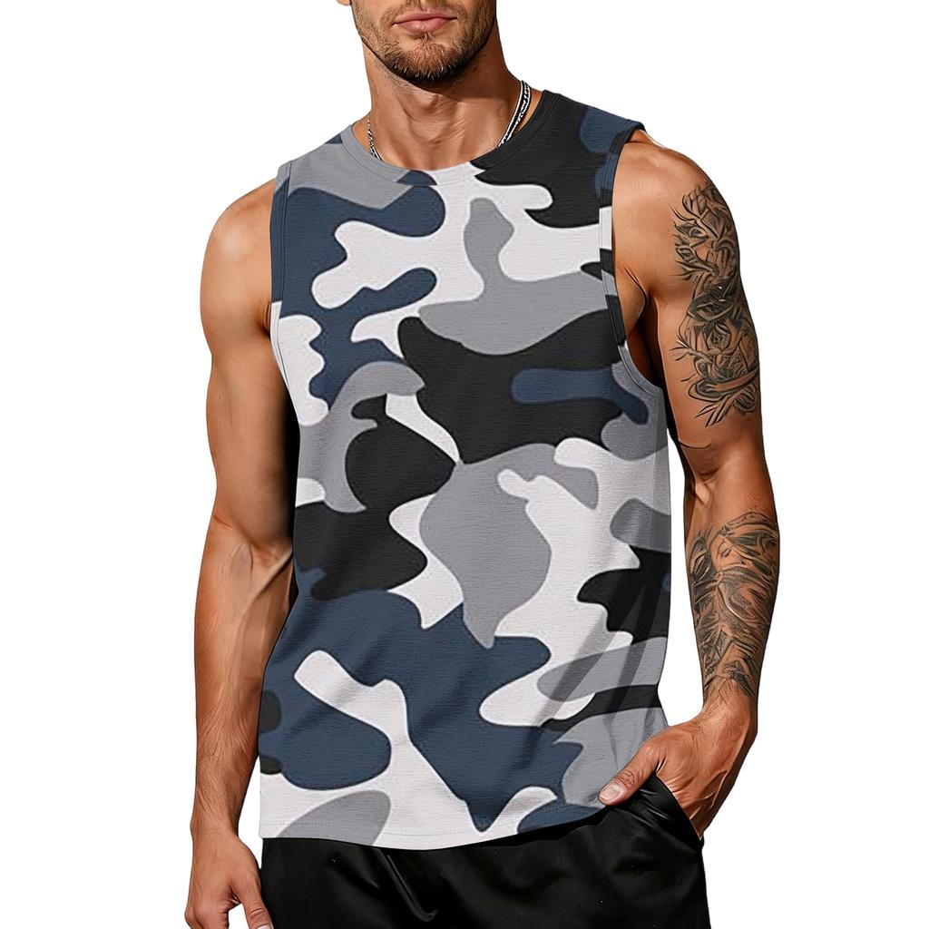 Men's casual trend camouflage printed vest - Men's sporty breathable sleeveless top