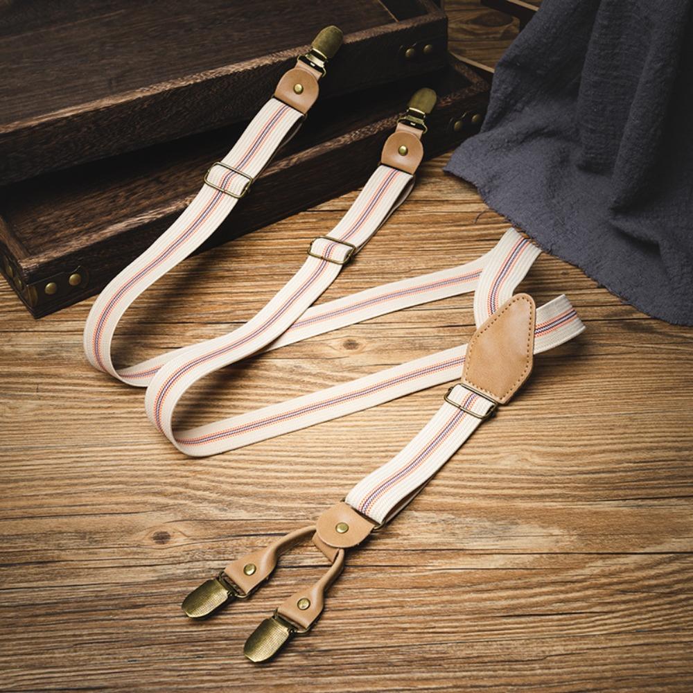 Metal Clip Suspenders for Men Retro Stripe Suspender Clip Casual Y-Type Suspenders  Gift
