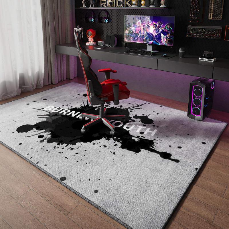 Minimalist Grey Ink Splatter Text Area Mat Anti Slip Washable Rug For Gaming Room Bedroom Man Cave Boys Trendy Home Decor