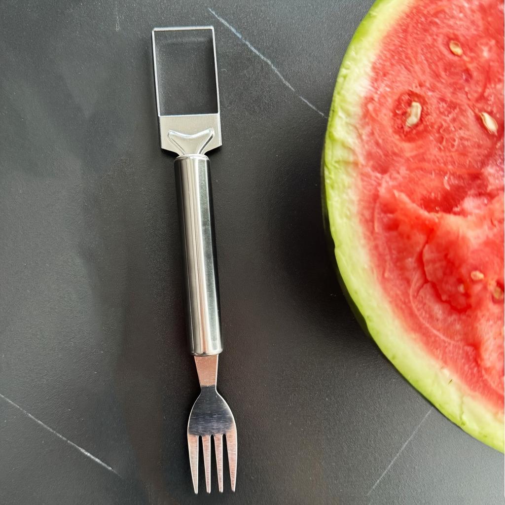 2-in-1 Stainless Steel Watermelon Slicer & Fork - Easy Cutting and Serving Tool for Kitchen and Restaurant Use