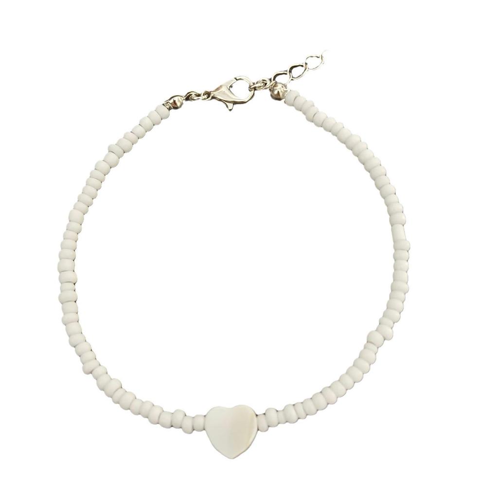 Bohemian Mother-of-Pearl Heart Pendant Handmade Seed Bead Anklet for Women