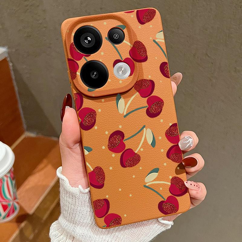 Luxus Kirschblüten-Print TPU Mattleder-Textur Schlanke Hülle Für Xiaomi 13T Pro Poco X6 Redmi Note 14 13 12 Pro 11 Weiche Stoßfeste Schutzhülle