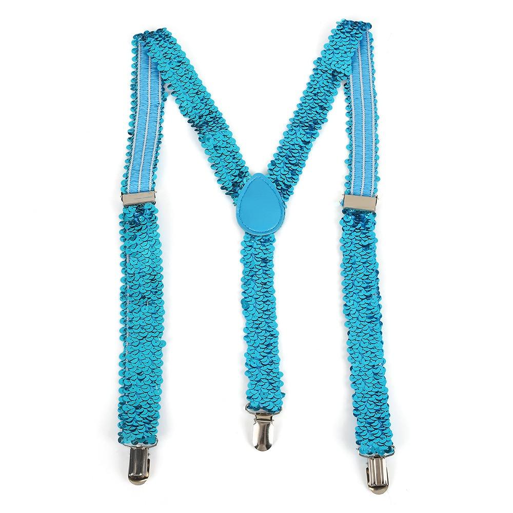 Shinning Fish Scale Sequin Suspenders Party Stage Performances Elastic Y-back Suspenders Adjustable 3-clip Metal Clip Suspenders