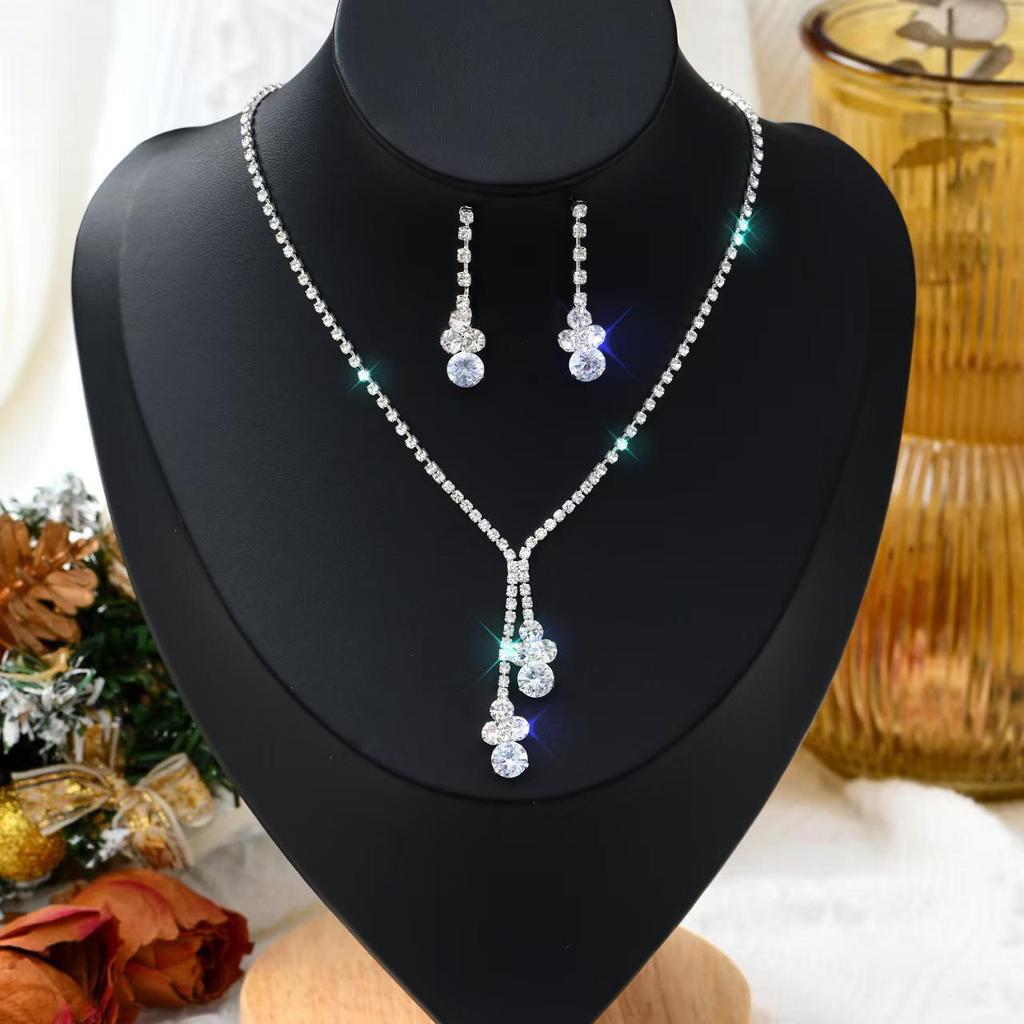 Sparkling Diamond Necklace and Earrings Set for Bride - Elegant Wedding and Evening Jewelry