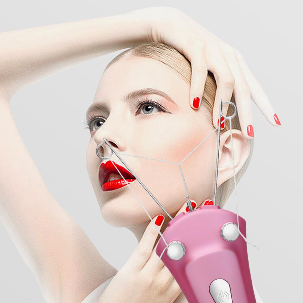 Electric Facial Threading Hair Removal Epilator LED USB Rechargeable Cordless Automatic Cotton Thread Epilator Pink