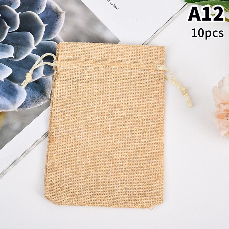 10 Pièces 10X14Cm Sac Cadeau Jute Fait Main Sac Naturel Coton Lin Sac d'Emballage Cadeau Sac de Rangement Bijoux