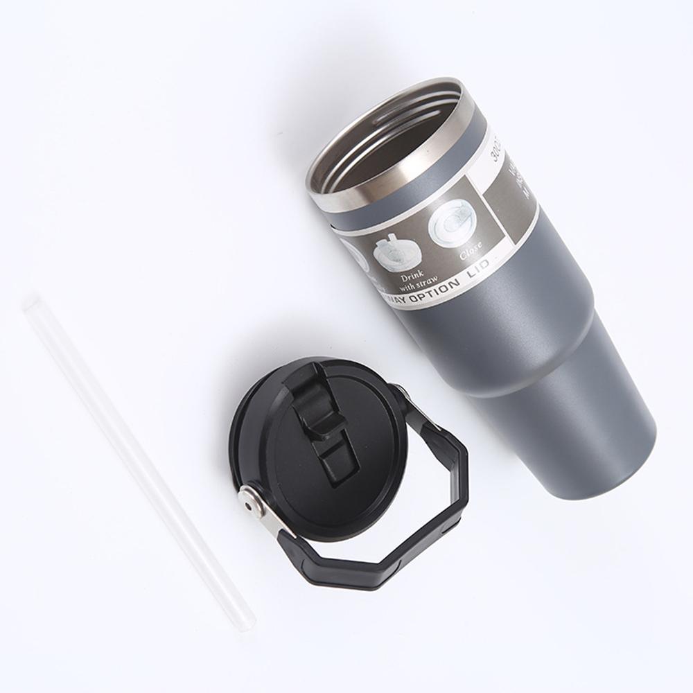 30OZ Portable Car Cup Stainless Steel Thermos Cup with Straw Travel Sports Water Bottle With Handle Cover Coffee Vacuum Flask