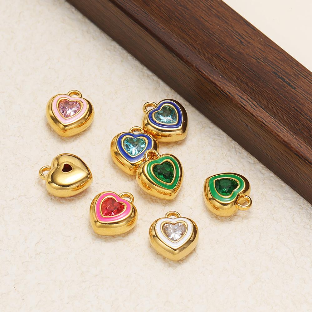4pcs Stainless Steel Enamel Heart Zirconia Charms for DIY Jewelry Findings Necklace Pendants Bracelet Supplies Earrings Making