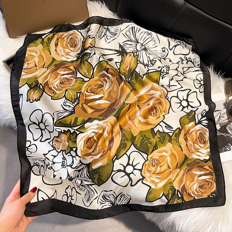 Summer High-End Simulation Silk Square Scarf Femininity Versatile Sunscreen Large Shawl Silk Scarf Variety
