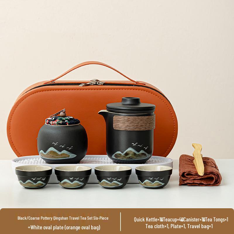 Portable Ceramic Tea Set: One Pot, Four Cups - Ideal for Camping and Solo Quick-Brew