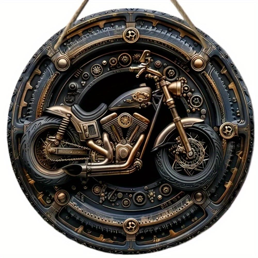 1pc 2d Flat Retro Motorcycle Circular Wooden Sign - 20cm, Suitable for Home Living Room, Bar, Caf É, Farmhouse Porch Decoration, Father's Day Gift