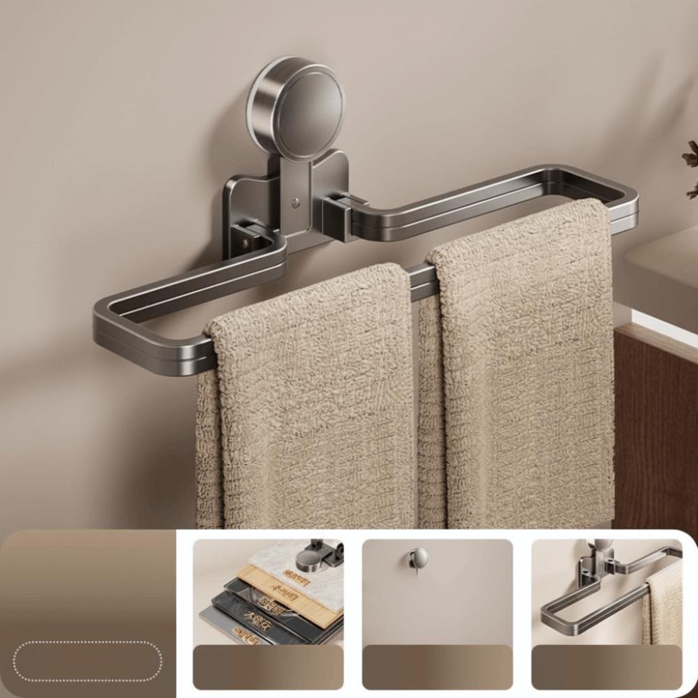 Detachable Suction Cup Towel Pole Wall Mounted Folding Storage Shelf Bathroom Towel Rack Home