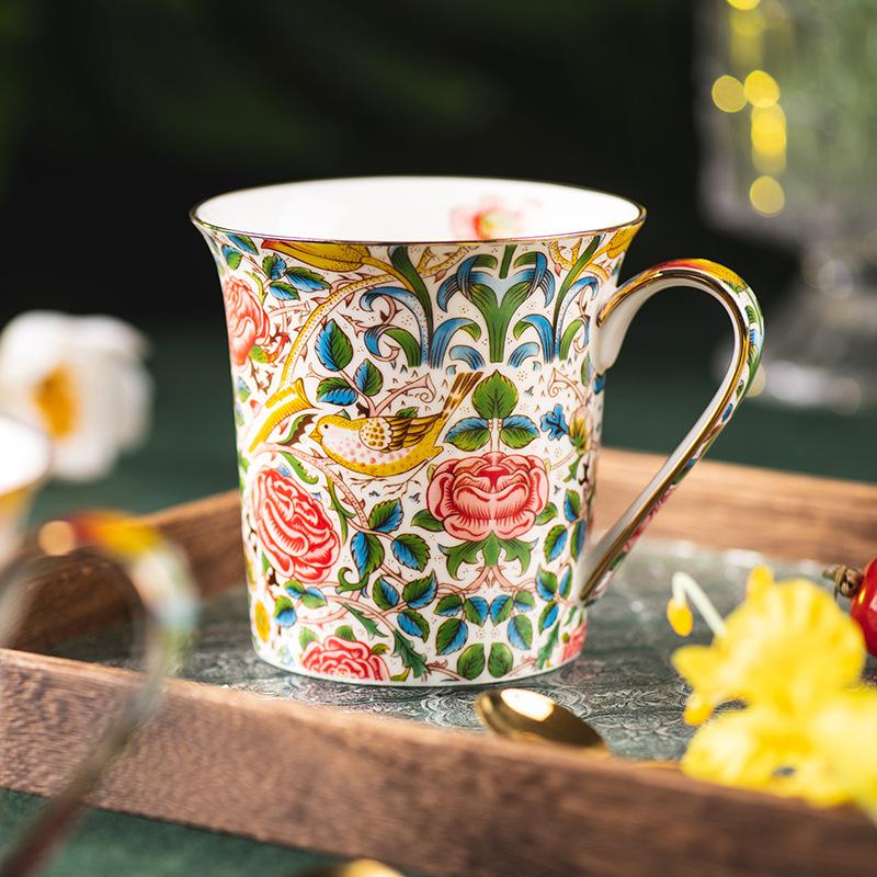 Ceramic Retro Floral Coffee Cup Breakfast Drinkware Teacup Creative Office Household Oat Milk Cup for Kitchen Accessories New