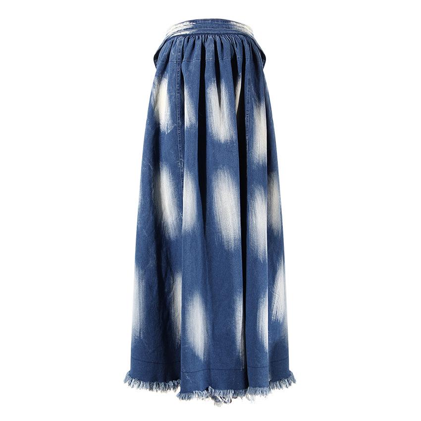 2024 Summer Tie-Dye Fringed Hem Tie-Waist Long Skirt for Women