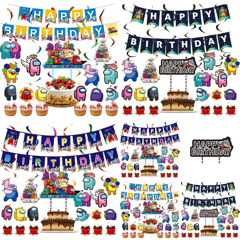 Suit Party Set Decoration Supplies Banner Cupcake Topper Alien Space