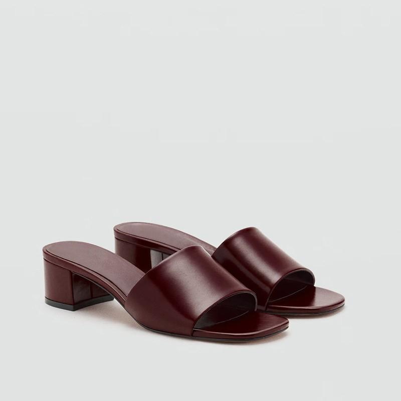 Dames Echt Leer Lage Hak Mules Mode Gladiator Open Teen Slippers Comfortabele Vierkante Neus Blokhak Sandalen 40 gray
