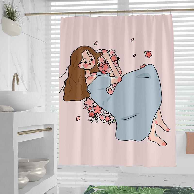Cartoon Minimalist washable Dirt-Resistant Shower Curtain Shower Head waterproof Polyester Bath Curtain For Home Decor